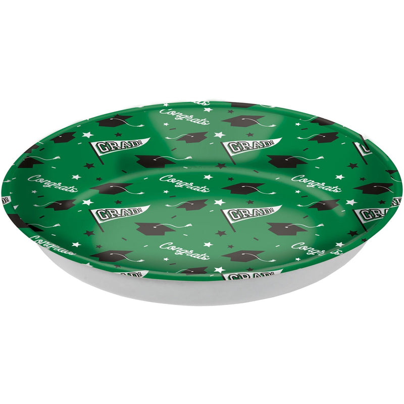 "Congrats Grad" Round Plastic Reusable Serving Bowl, Green, 14-in, for Graduation M7