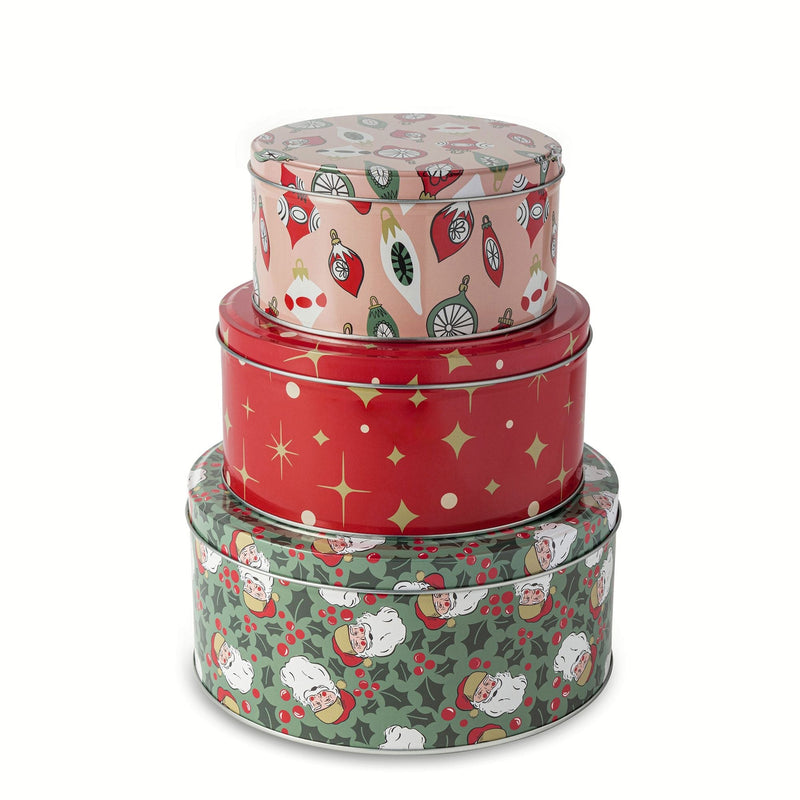 Core Home Retro Print Nested Storage Tin Canister Set with Lids, 3 Count V7