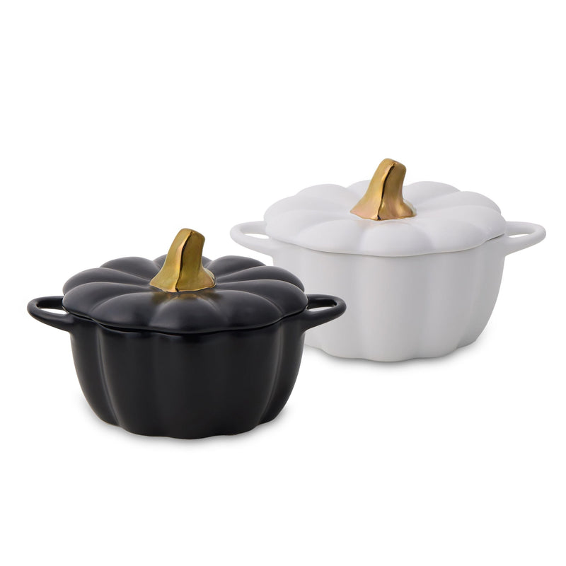Core Kitchen 320-mL Black/White Ceramic Pumpkin Cocotte, 2-pk C3