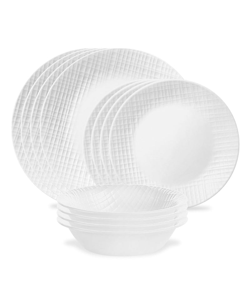 Corelle Linen Weave Dinnerware Set, Serves 4, 12-pc, White T6