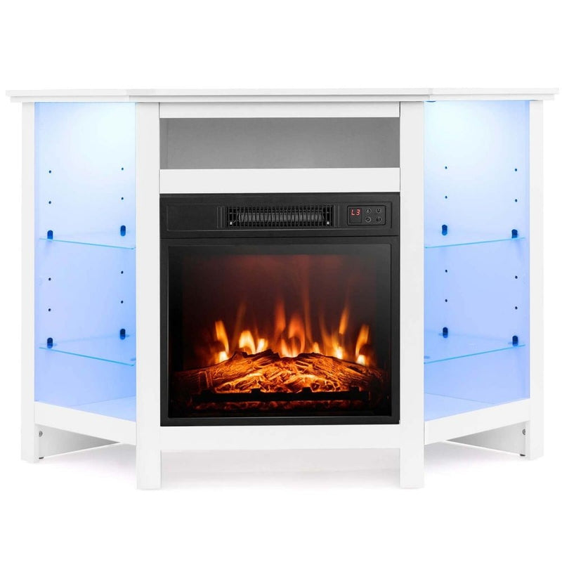 Costway Fireplace TV Stand with LED Lights, White S8