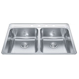 Creemore Drop-In Double 4-Hole Stainless Steel Sink, 33x22-in