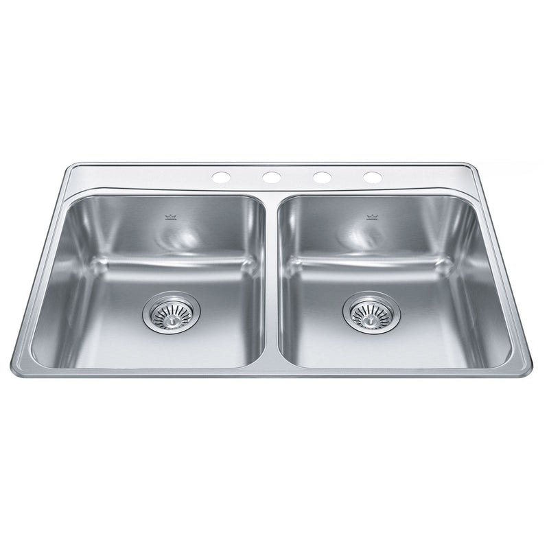 Creemore Drop-In Double 4-Hole Stainless Steel Sink, 33x22-in A0