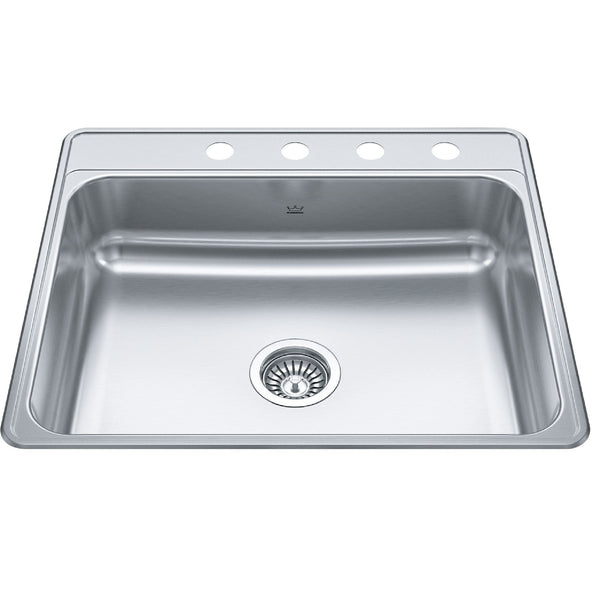 Creemore Drop-In Single 4-Hole Stainless Steel Sink, 22x25-in D1