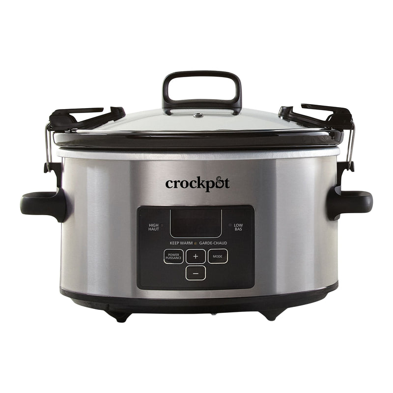 Crock-Pot Digital Programmable Slow Cooker with Locking Lid, Feeds 4 People & More, Stainless Steel, 4-qt E8