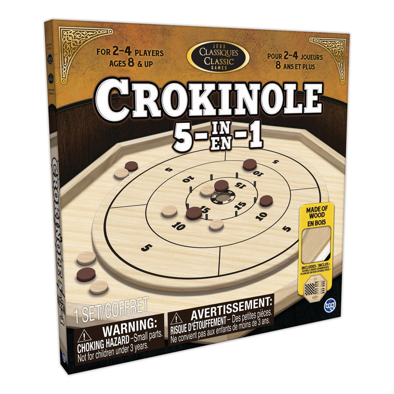 Crokinole 5-in-1 Deluxe Wooden Board Game Set, Ages 8+ H0