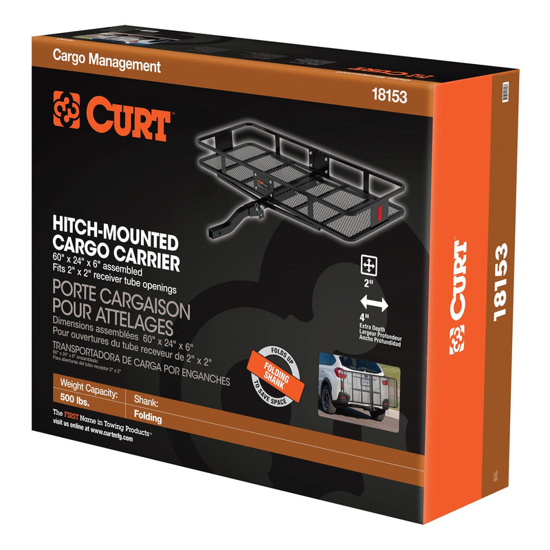 CURT 18153 60 x 24-Inch Basket Hitch Cargo Carrier, 500 lbs Capacity, Black Steel, 2-In Folding Shank P4