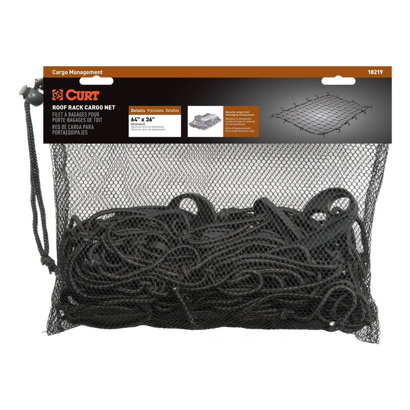 CURT 18219 Elastic Cargo Net with Hooks for Extended Roof Basket, 64 x 36-in T2