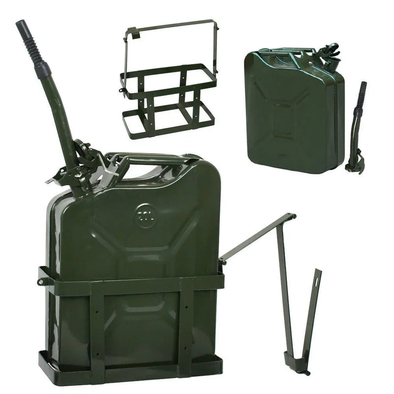 Jerry Can with Holder 20L Liter 5 Gallons - Steel Tank Gasoline Green S5