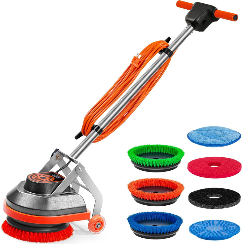 Commercial Floor Scrubber Machine with Brushes and Pads, Heavy Duty Floor Cleaner Polisher and Buffer- Deep Cleaning Tile and Grout, Hardwood Floors and Carpets without Getting on Hands and Knees F6