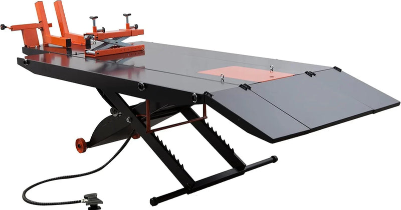 1500LB Air-Operated Motorcycle & ATV Lift Table – 48" Wide with Side Extensions, 2-Year Warranty R7