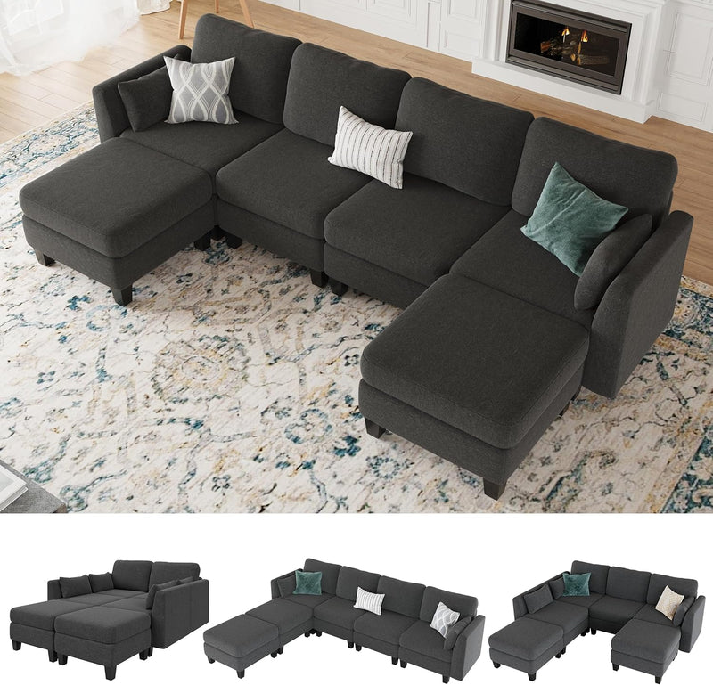 Modular Sectional Sofa, Convertible U Shaped Sofa Couch with High Density Memory Foam, 6 Seat Comfy Modular Sofa Couch for Living Room, Modern U Shaped Sectional Sofa, Dimgrey V6