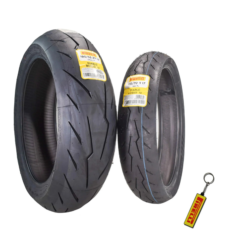 Motorcycle Tires Set – Front 110/70ZR17 & Rear 190/55ZR17 with Bonus Keychain S4