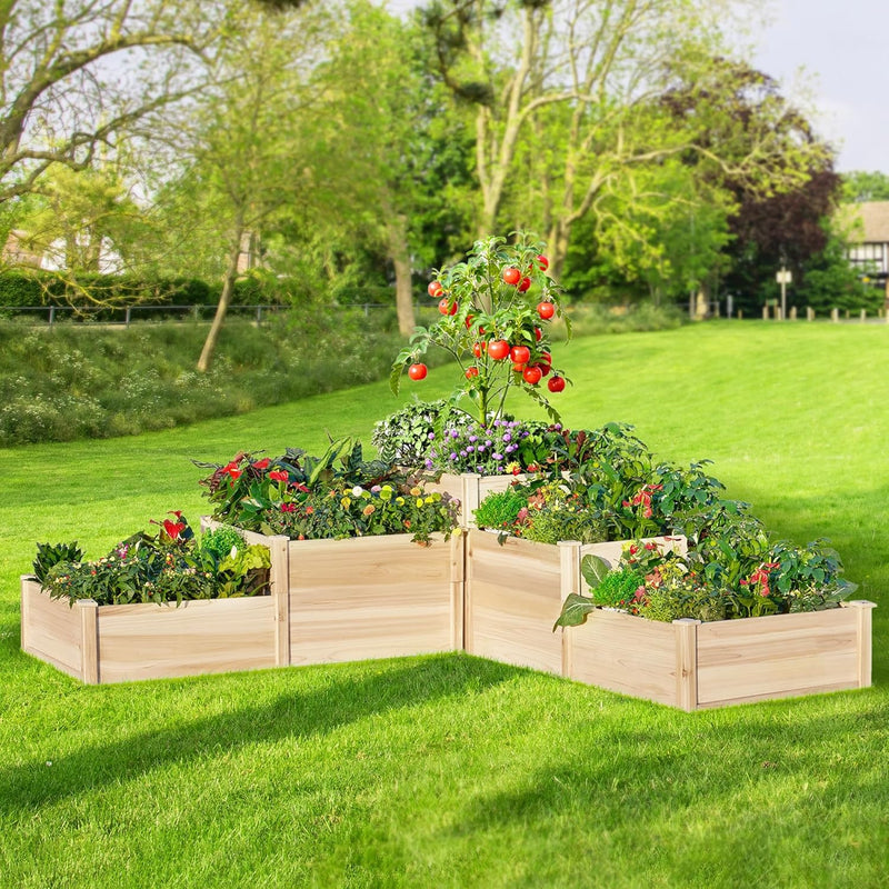 Garden Bed Outdoor Gardening, 28 Inch Depth 3-Tier Wood Planter Box with Cedar Leg, Baseboard, Leakage Hole,Easy Assembled, Ideal for Vegetables, Herbs, Flowers K9