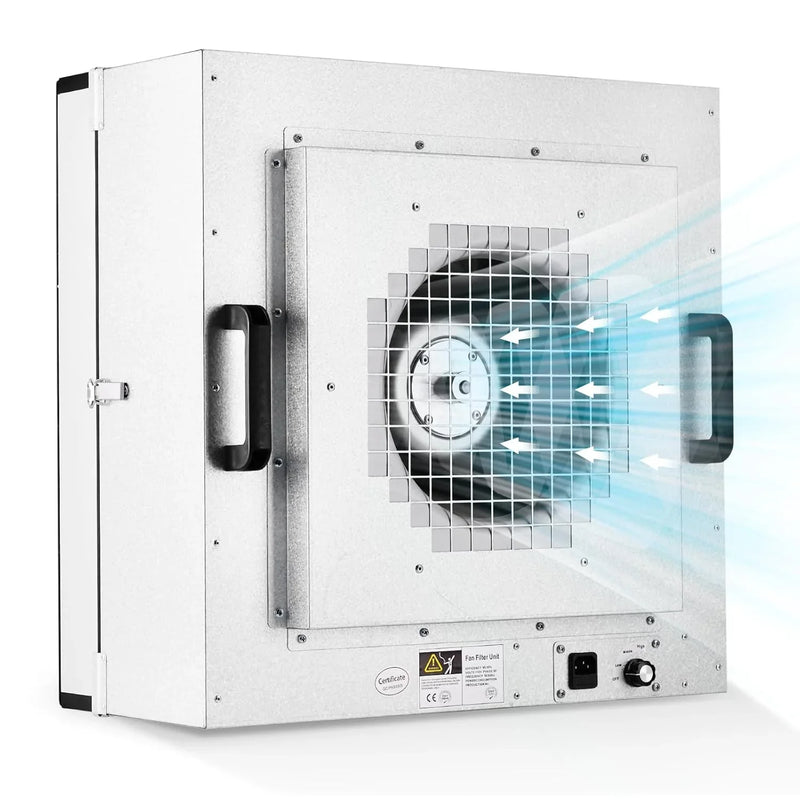 Laminar Flow Hood, H-14 HEPA Filter with Safety Locks, Class 100/ ISO Class 5 Cleanliness, Fan Filter Unit 22.6x22.6in Flow Hood Mycology/Clean Room/Laboratory 110V I8