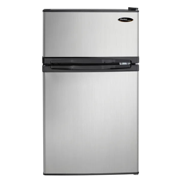 Danby Designer 3.1 cu. ft. Dual Door Compact Fridge with Freezer in Stainless-steel Look B9