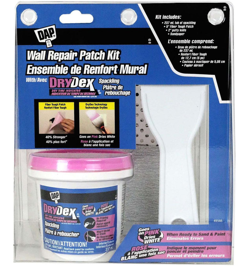 DAP Wall Repair Patch Kit with DryDex Spackling, Putty Knife, Patches & Sandpaper, 4-pc H2