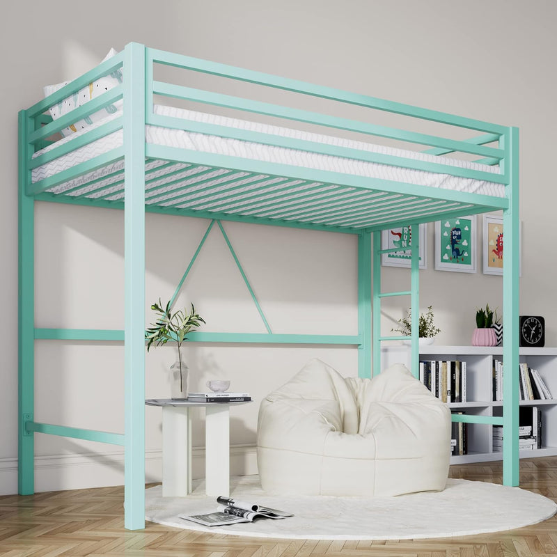 Loft Bed Twin Size with Ladder and Guardrail,Heavy Duty Metal Slats Support No Box Spring Needed Small Space Saving Furniture for Bedroom Dorm,Black D7