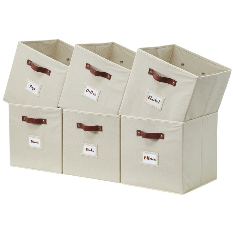 Decomomo Collapsible Storage Cube with Label, 11-in, 6-pk, Beige T8