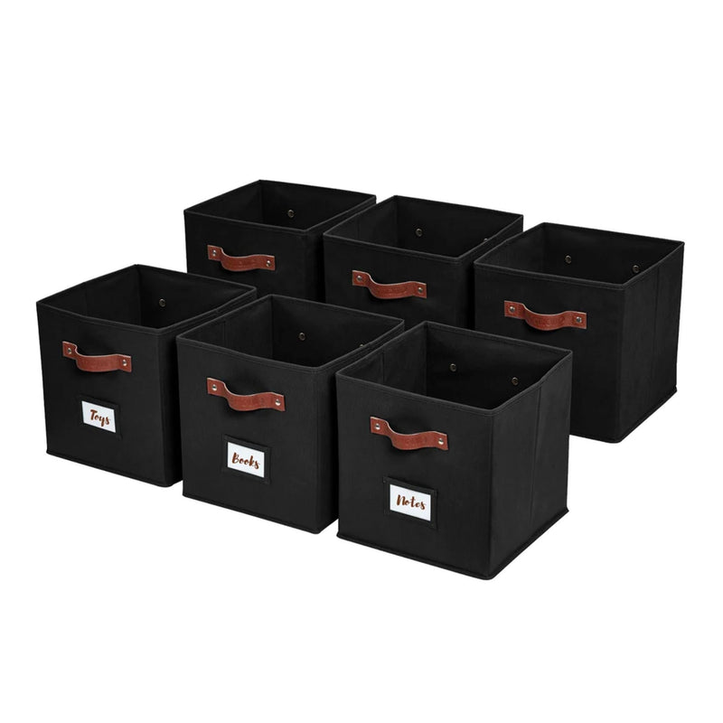 Decomomo Collapsible Storage Cube with Label, 11-in, 6-pk, Black V4