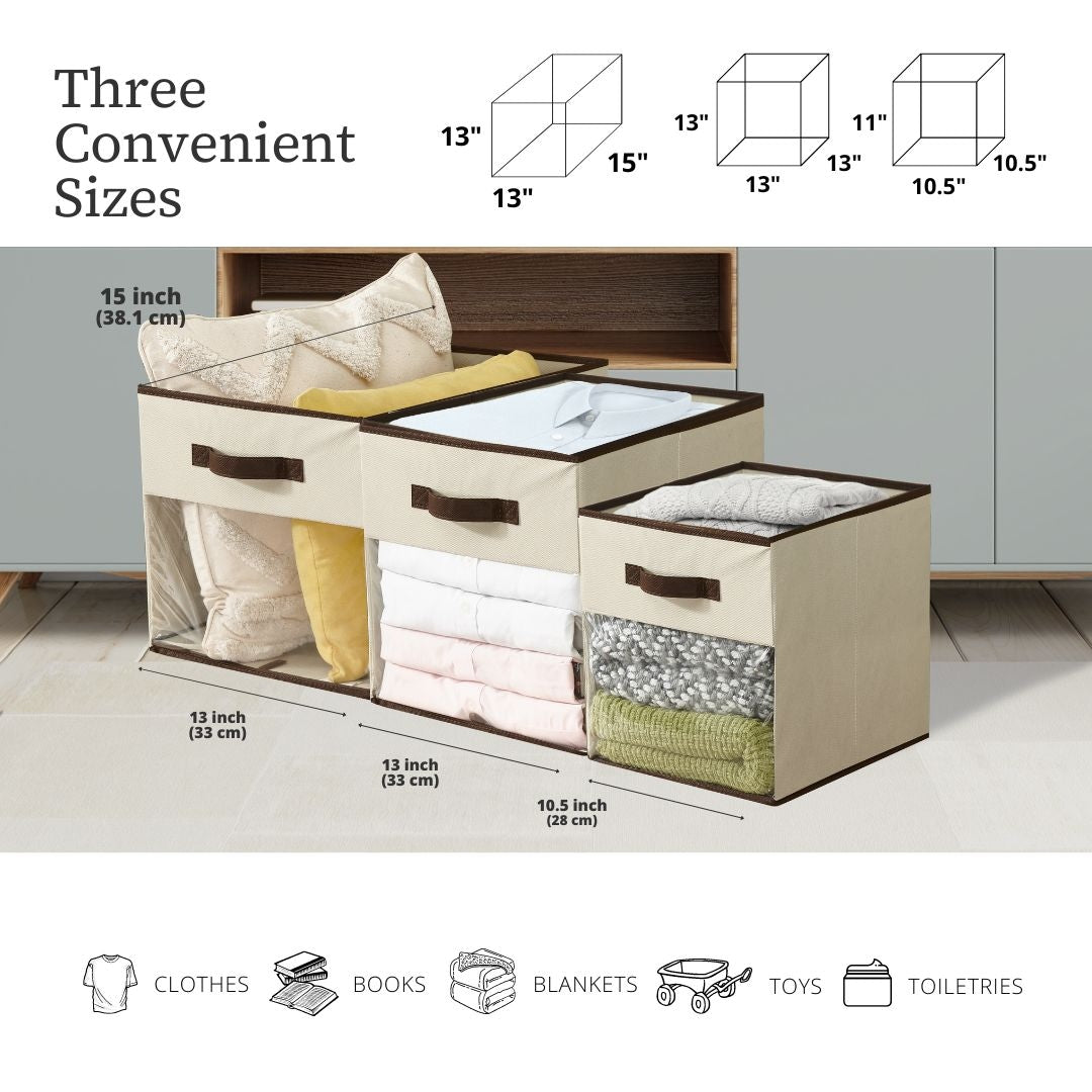 Decomomo Collapsible Transparent Front Cube, 11-in, 6-pk, Beige