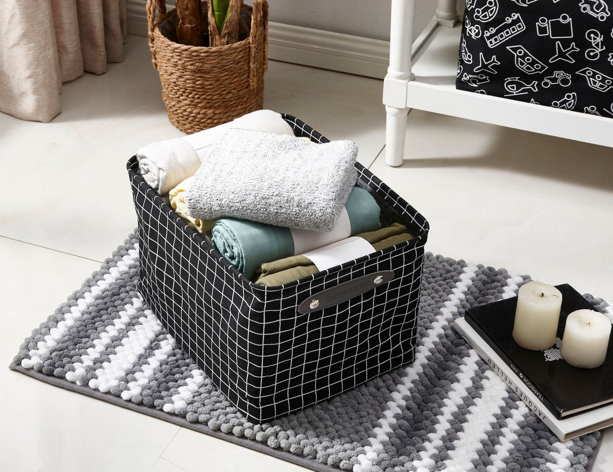 Decomomo Large Water Resistant Storage Bin, 15-in x 11-in x 9.5-in, 6-pk, White Pattern