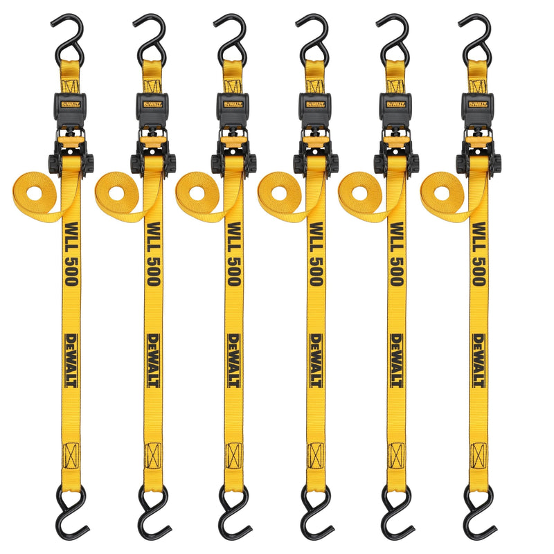 Dewalt DXBC15006X 1,500-lb Ratchet Tie-Down, with Storage Bag, 1-in x 10-ft, 6-pk, Yellow J4