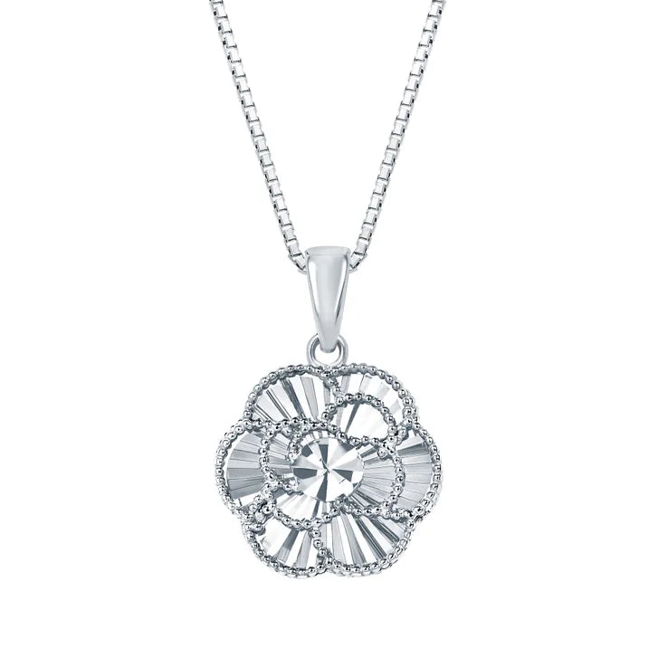 Diamond Cut Floral Pendant in White Gold V3