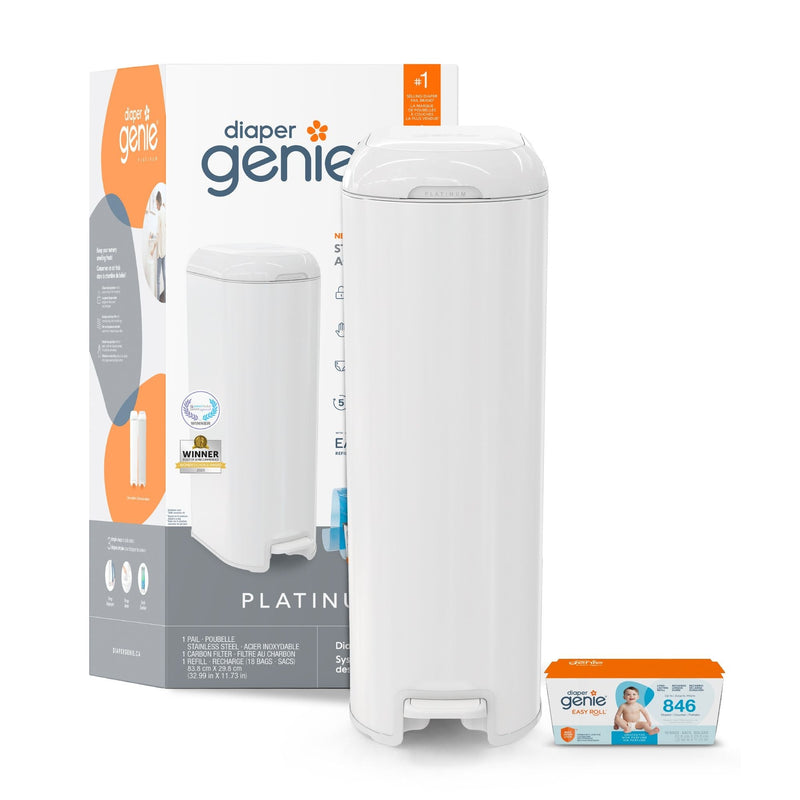 Diaper Genie Platinum Stainless Steel Pail, White Q1