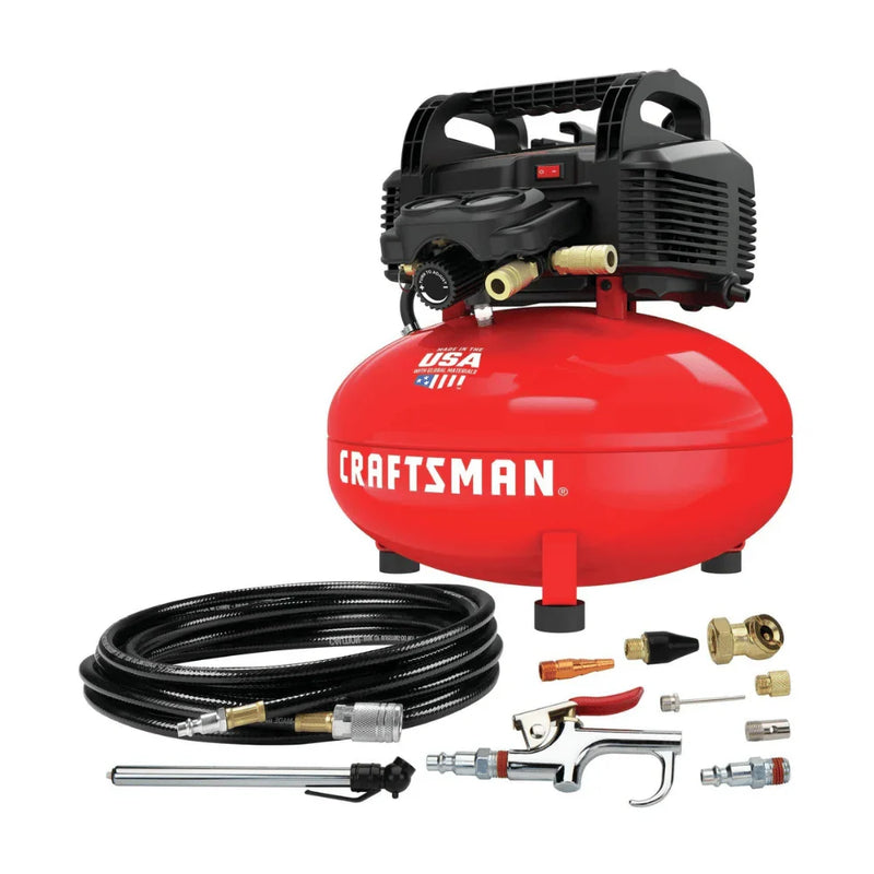Craftsman 6 Gallon Pancake Air Compressor, Oil-Free, 150 PSI, Portable with Accessory Kit Y4