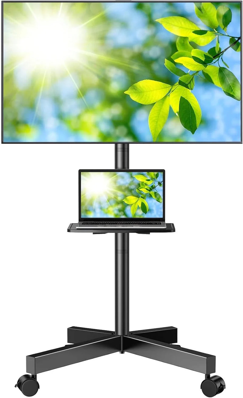 Mobile TV Stand for 23-60 Inch LCD LED Flat/Curved Panel Screen TVs, Tilt TV Cart Holds up to 88Lbs Portable Stand with Laptop Shelf Rolling Floor Max VESA 400x400mm (PSTVMC06) U0
