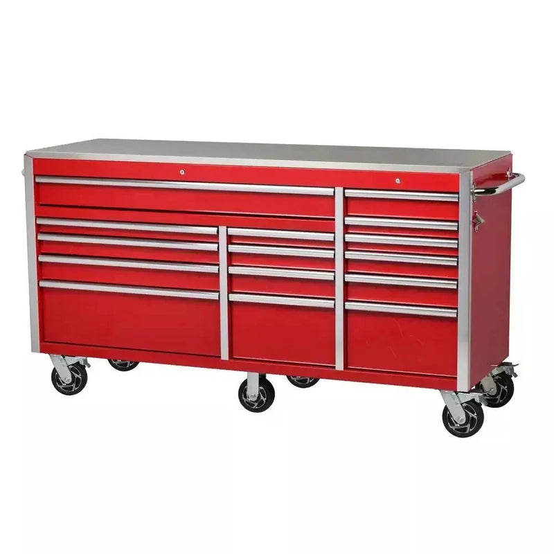 Heavy-Duty 72 in. W x 24 in. D 15-Drawer Tool Chest Mobile Workbench with Stainless Steel Top and Dual Locks in Red K8