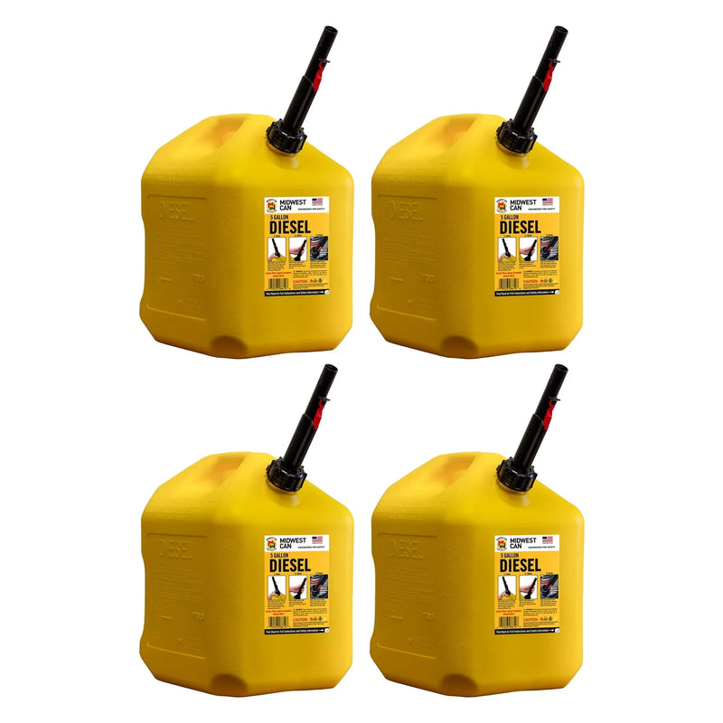 5 Gallon Diesel Can Fuel Container w/ Auto Shut Off (4 Pack) O5