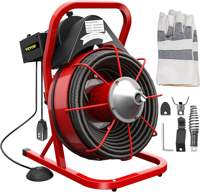 Electric Drain Cleaner Machine by [Brand], 75 Ft x 3/8 Inch, Fits 1-4 Inch Pipes, Portable with 4 Cutters, Powerful Plumbing Tool for Clogs Z6