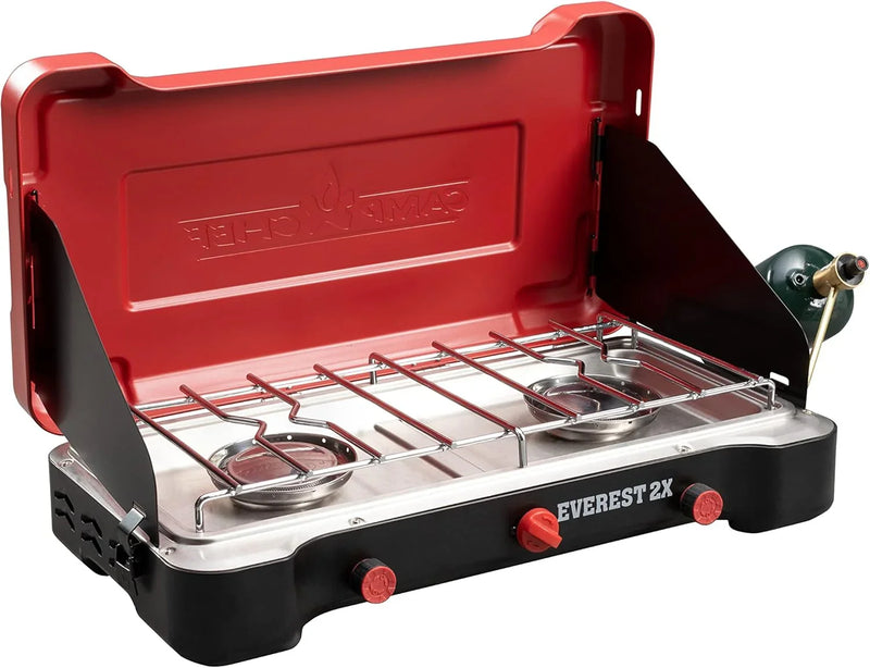Mountain Series Everest 2X - High Output Two-Burner Camp Stove - Lid Doubles as Windscreen - Portable Cooking Stove - For Outdoor Cooking - 20,000 BTU Burners - 215 Sq In Cooking Area I8