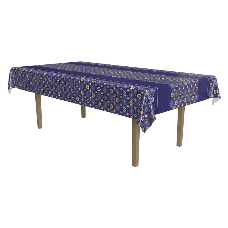 Eid Ramadan Rectangle Plastic Reusable Table Cover, Navy Blue/Gold, 54 x 108-in, for Religious Party/Eid Mubarak/Ramadan A6
