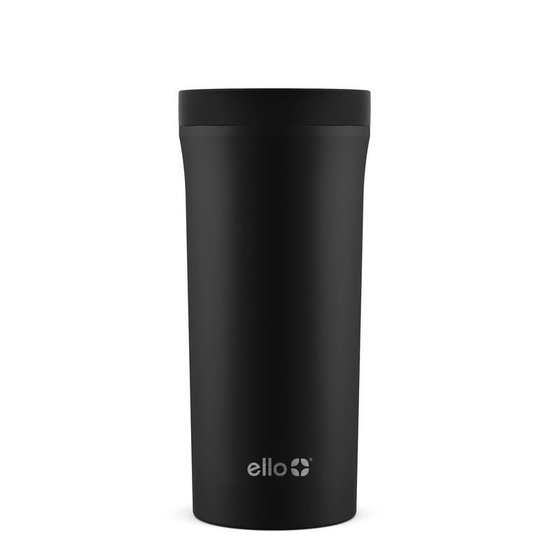 ello Arabica Vacuum Insulated Stainless Steel Travel Mug, 14-oz, Black, with Leakproof Slider Lid T0