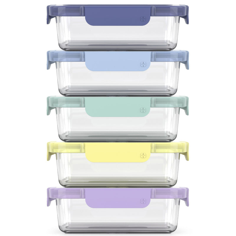 ello Colour Lock Glass Meal Prep Food Storage Container Set with Leakproof Lids, 10-pc N2