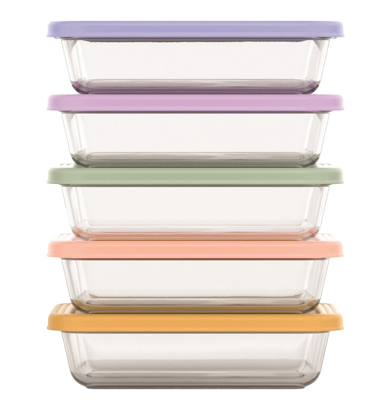 ello Everyday Glass Meal Prep Food Storage Container Set with Press-Fit Lids, Multi-Coloured, 10-pc O1