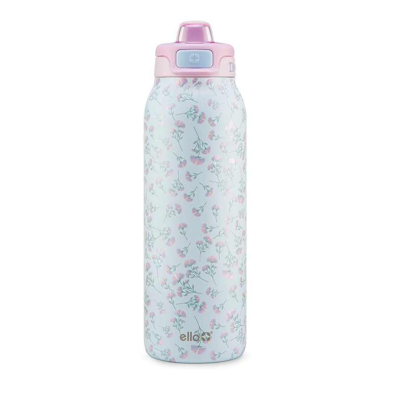 ello Pop & Fill Reusable Stainless Steel Insulated Water Bottle with Quick Fill Lid, 32-oz, Assorted Colours N8