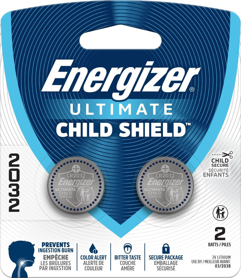 Energizer 2032 Child Shield Lithium Battery, 2-Pack C9