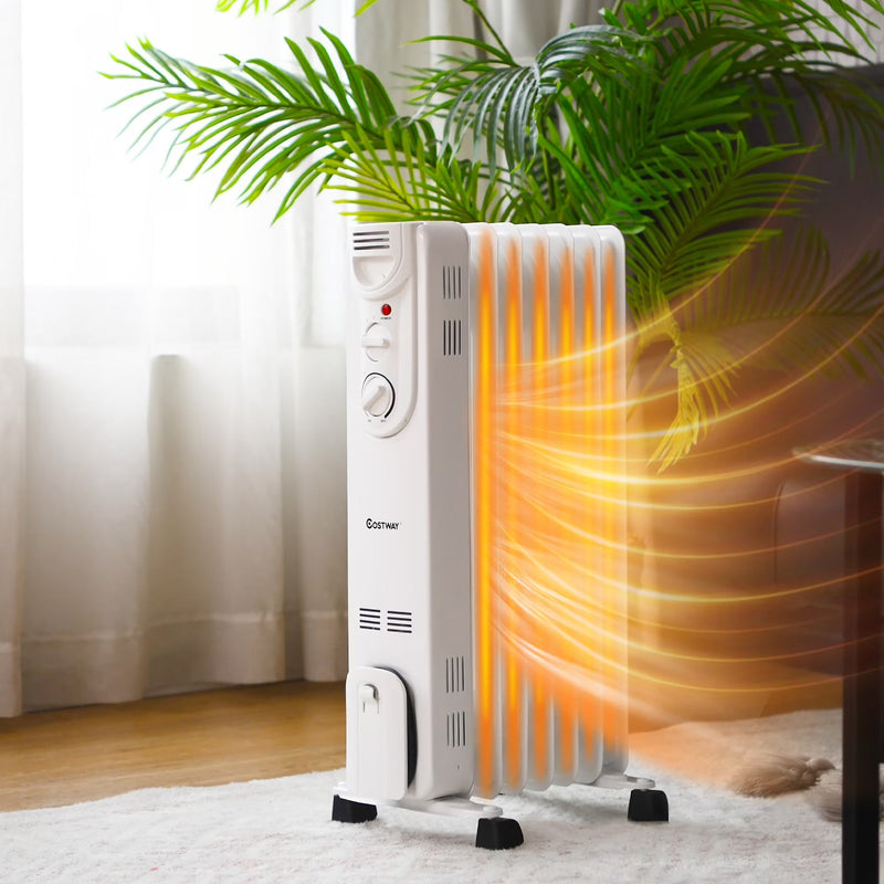 Costway 1500W Electric Oil Filled Radiator Space Heater 5-Fin Thermostat Room Radiant P3
