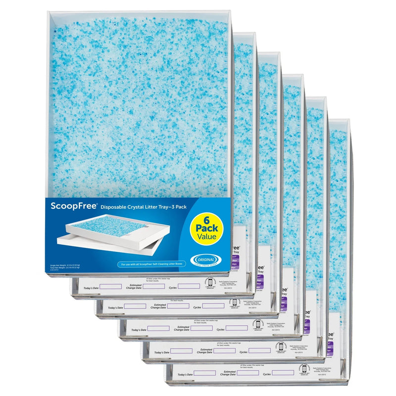 ScoopFree Complete Replacement Blue Crystal Litter Tray-- 6-Pack Easy Cleanup with Disposable Tray Includes Leak Protection and Low Tracking Litter C5
