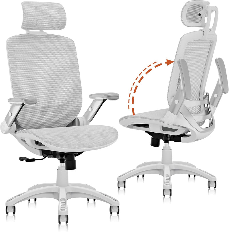 Ergonomic Office Chair, High Back Home Desk Chair with Headrest, Flip-Up Arms, 90-120° Tilt Lock and Wide Cushion, Big and Tall Mesh Chairs for Man Woman, Black Task Chair M4