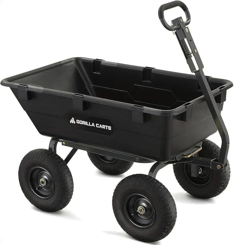 Heavy Duty Poly Utility Dump Wagon Garden Cart w/Pneumatic Tires, 6 Cu Ft - 1200 lb Capacity Outdoor Wheelbarrow for Yard, Landscaping & Gardening, Lawn Tractor or ATV Towable-Gorilla Carts E0