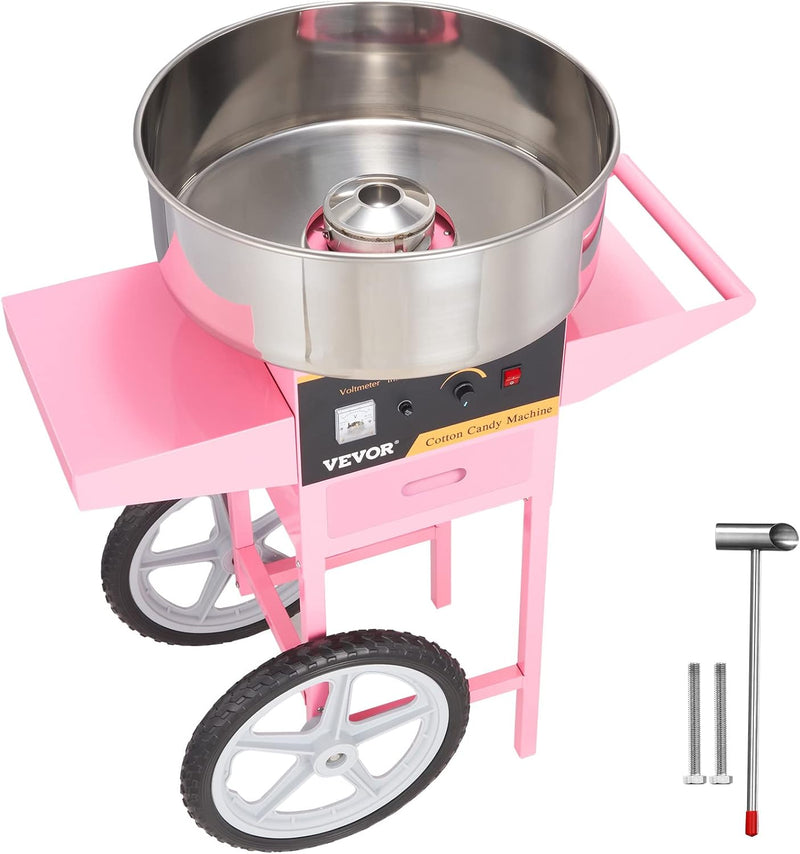 Electric Cotton Candy Machine with Cart, 1000W Commercial Floss Maker with Stainless Steel Bowl, Sugar Scoop and Drawer, Perfect for Home, Kids Birthday, Family Party, Pink Y2