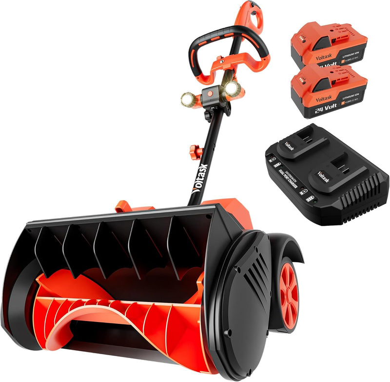 Cordless Snow Shovel with Wheels, 48V | 16-Inch | 4-Ah Brushless Cordless Snow Blower, Battery Snow Blower with Directional Plate & LED Lights (2 * 24V Battery & Dual Quick Charger Included) M4