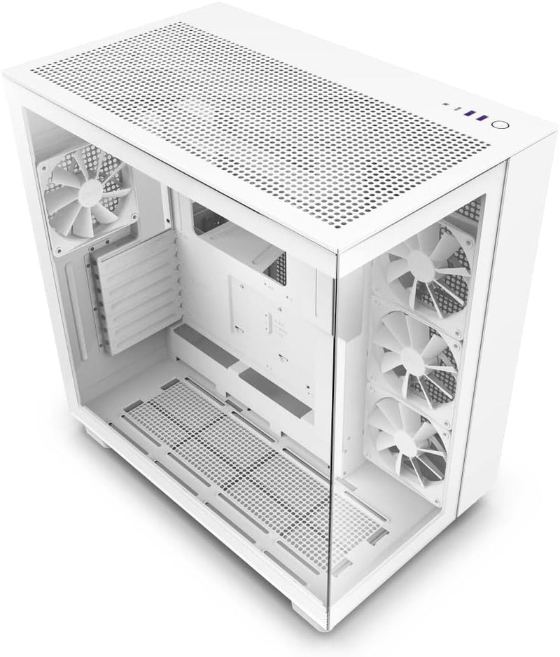 H9 Flow Dual-Chamber ATX Mid-Tower PC Gaming Case – High-Airflow Perforated Top Panel – Tempered Glass Front & Side Panels – 360mm Radiator Support – Cable Management – White G5