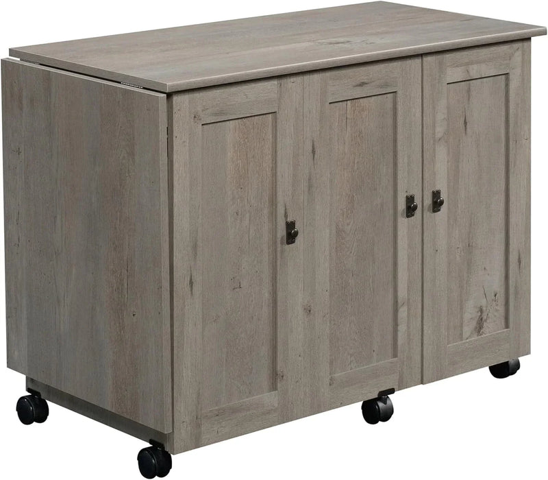 Craft Cart Storage Cabinet, Rolling Sewing Table with Expandable Top, Mystic Oak W4