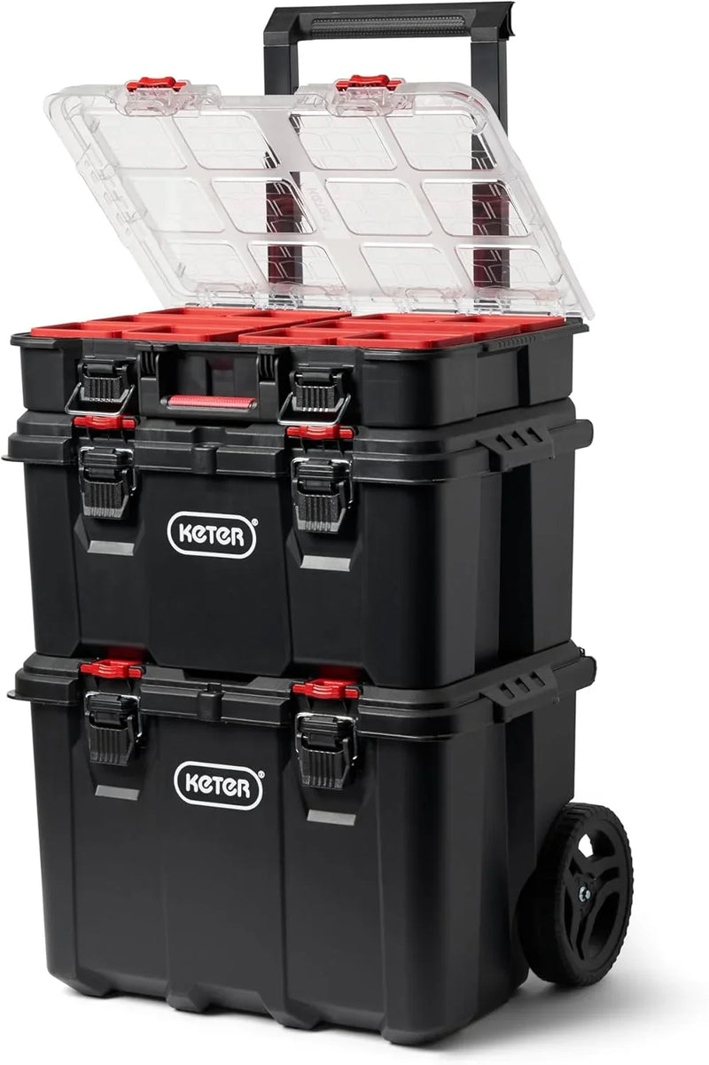 Stack-n-Roll Modular Tools Organizer for Garage Storage and DIY, 3 Piece Resin Rolling Tool Box System for Small Parts P0
